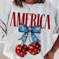 Retro America Cherries Graphic Unisex Crewneck Sweatshirt/T-Shirt, Cherry Bow 4th July, Unisex Style, 100% Cotton,...
