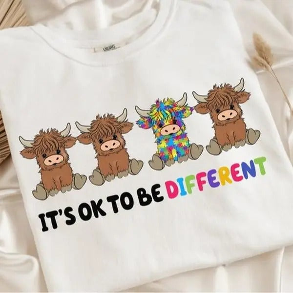 It's Ok To Be Different Graphic Unisex Crewneck Sweatshirt/T-Shirt, Different Cow T-Shirt, Unisex Style, 100% Cotton,...
