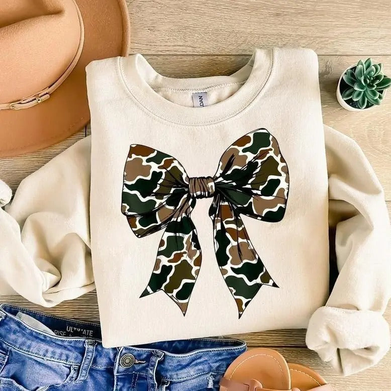 Cute Camo Hunting Coquette Bow Hoodie/Sweatshirt/T-Shirt, For Men, For Women