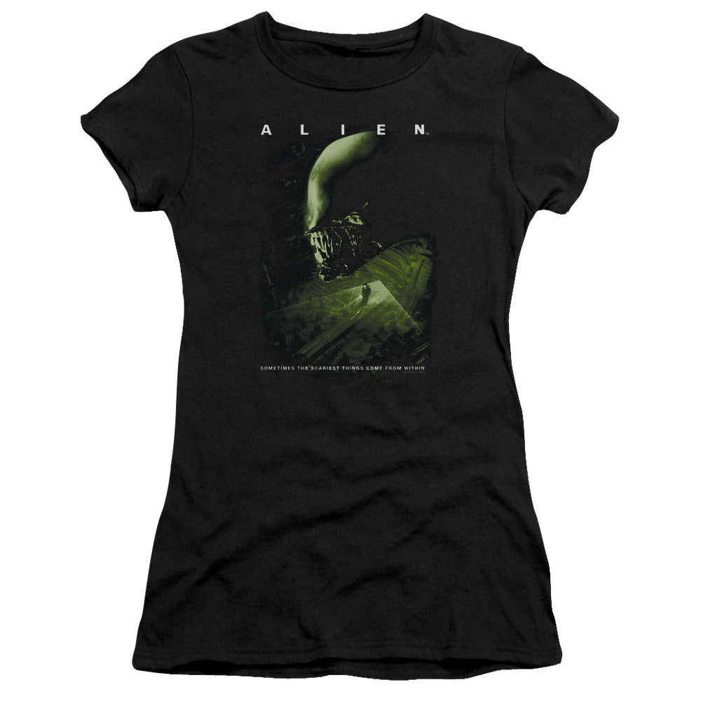 Alien Lurk Junior Sheer Cap Sleeve Womens T Shirt Black Hoodie, Sweatshirt | CiraTrend.com