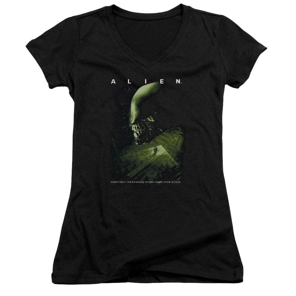Alien Lurk Junior Sheer Cap Sleeve V-Neck Womens T Shirt Black Hoodie, Sweatshirt | CiraTrend.com