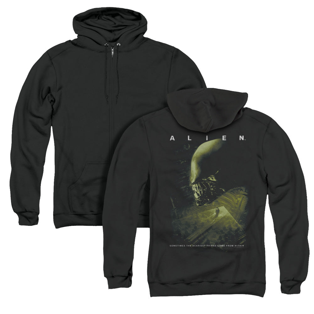 Alien Lurk Back Print Zipper Mens Hoodie Black T-Shirts, Sweatshirt | CiraTrend.com
