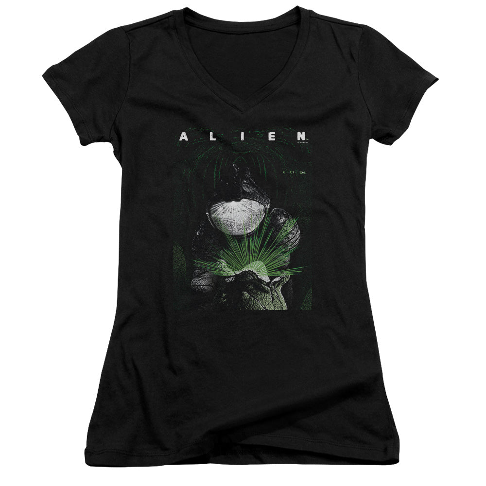 Alien Take A Peak Junior Sheer Cap Sleeve V-Neck Womens T Shirt Black Hoodie, Sweatshirt | CiraTrend.com
