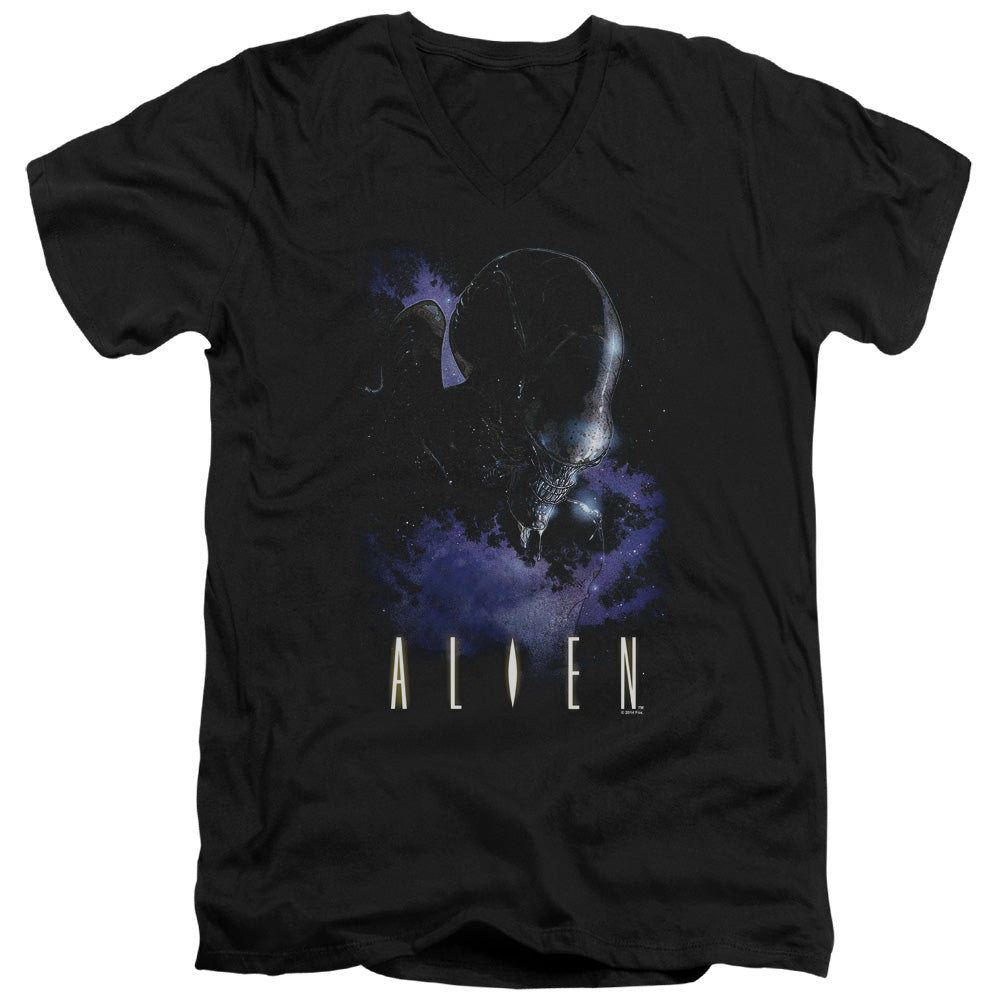Alien In Space Mens Slim Fit V-Neck T Shirt Black Hoodie, Sweatshirt | CiraTrend.com