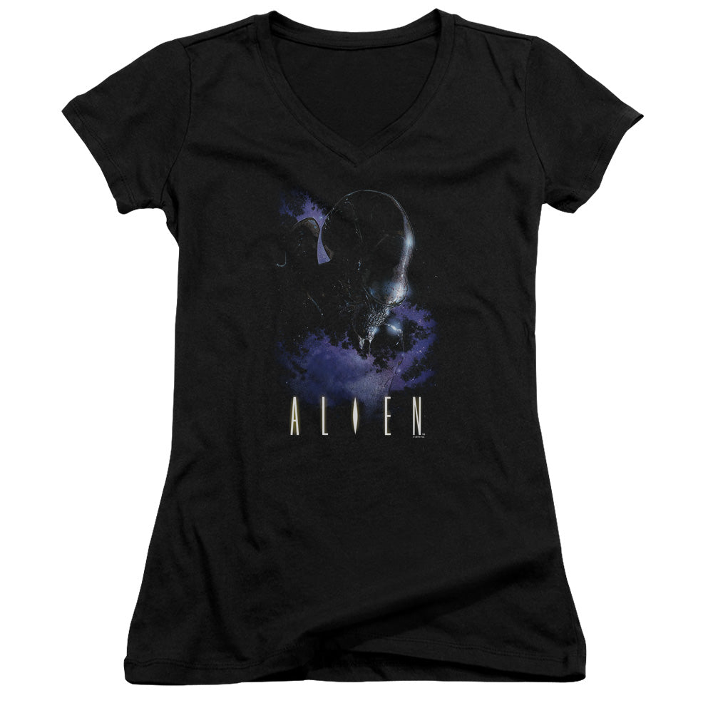 Alien In Space Junior Sheer Cap Sleeve V-Neck Womens T Shirt Black Hoodie, Sweatshirt | CiraTrend.com