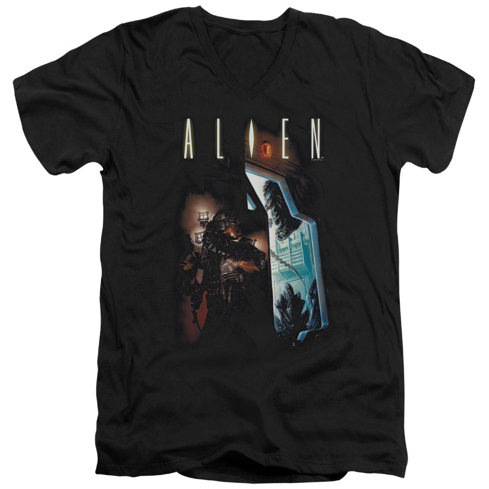 Alien Around The Corner Mens Slim Fit V-Neck T Shirt Black Hoodie, Sweatshirt | CiraTrend.com