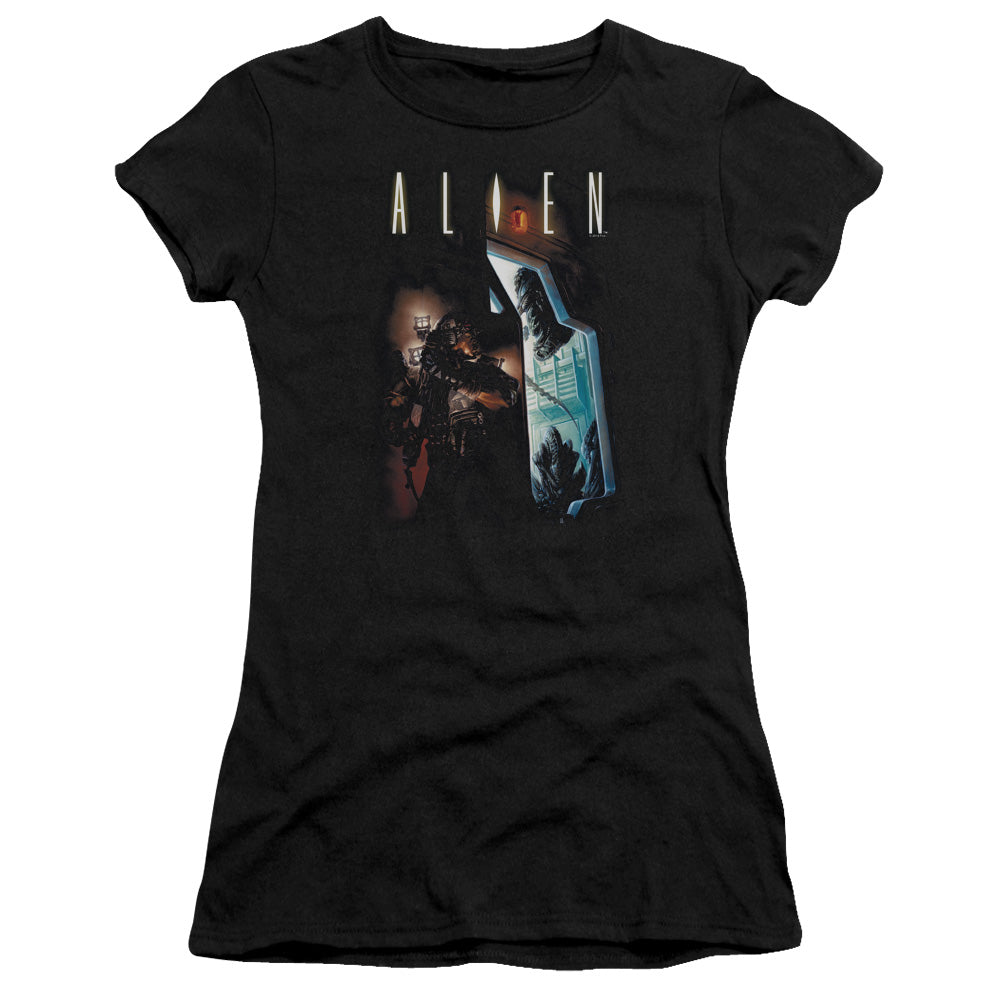 Alien Around The Corner Junior Sheer Cap Sleeve Womens T Shirt Black Hoodie, Sweatshirt | CiraTrend.com