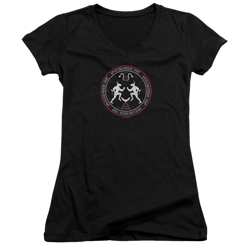 American Horror Story Coven Minotaur Sigil Junior Sheer Cap Sleeve V-Neck Womens T Shirt Black Hoodie, Sweatshirt