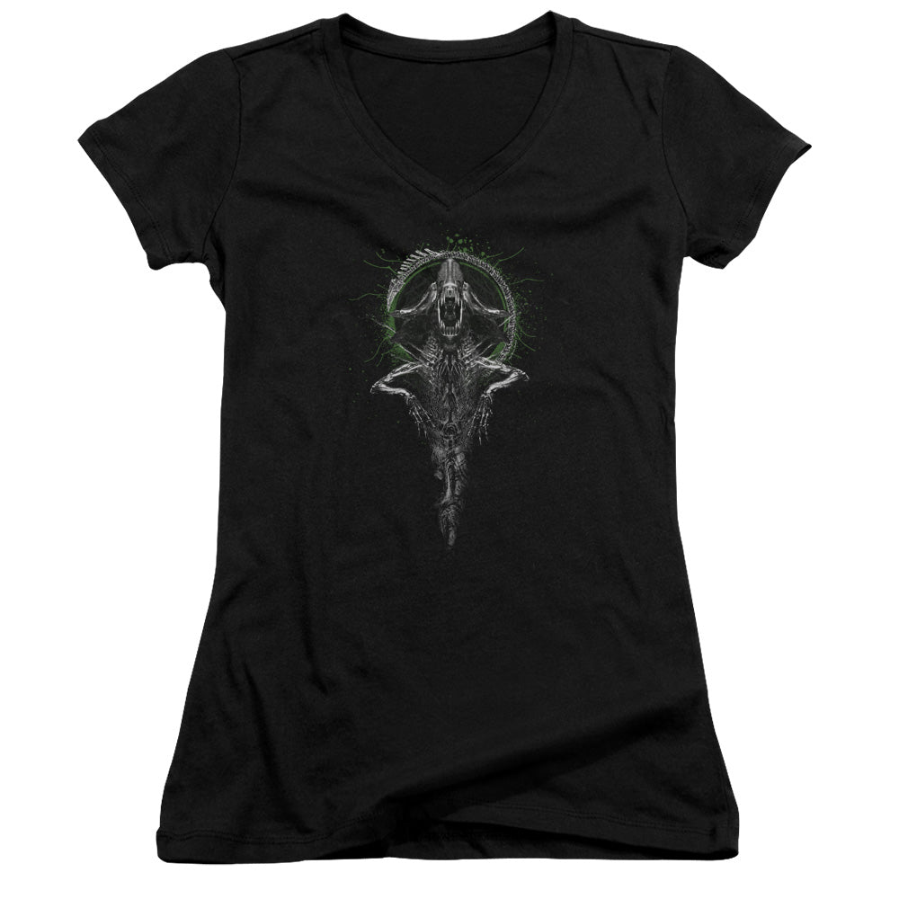 Alien Monarch Junior Sheer Cap Sleeve V-Neck Womens T Shirt Black Hoodie, Sweatshirt | CiraTrend.com