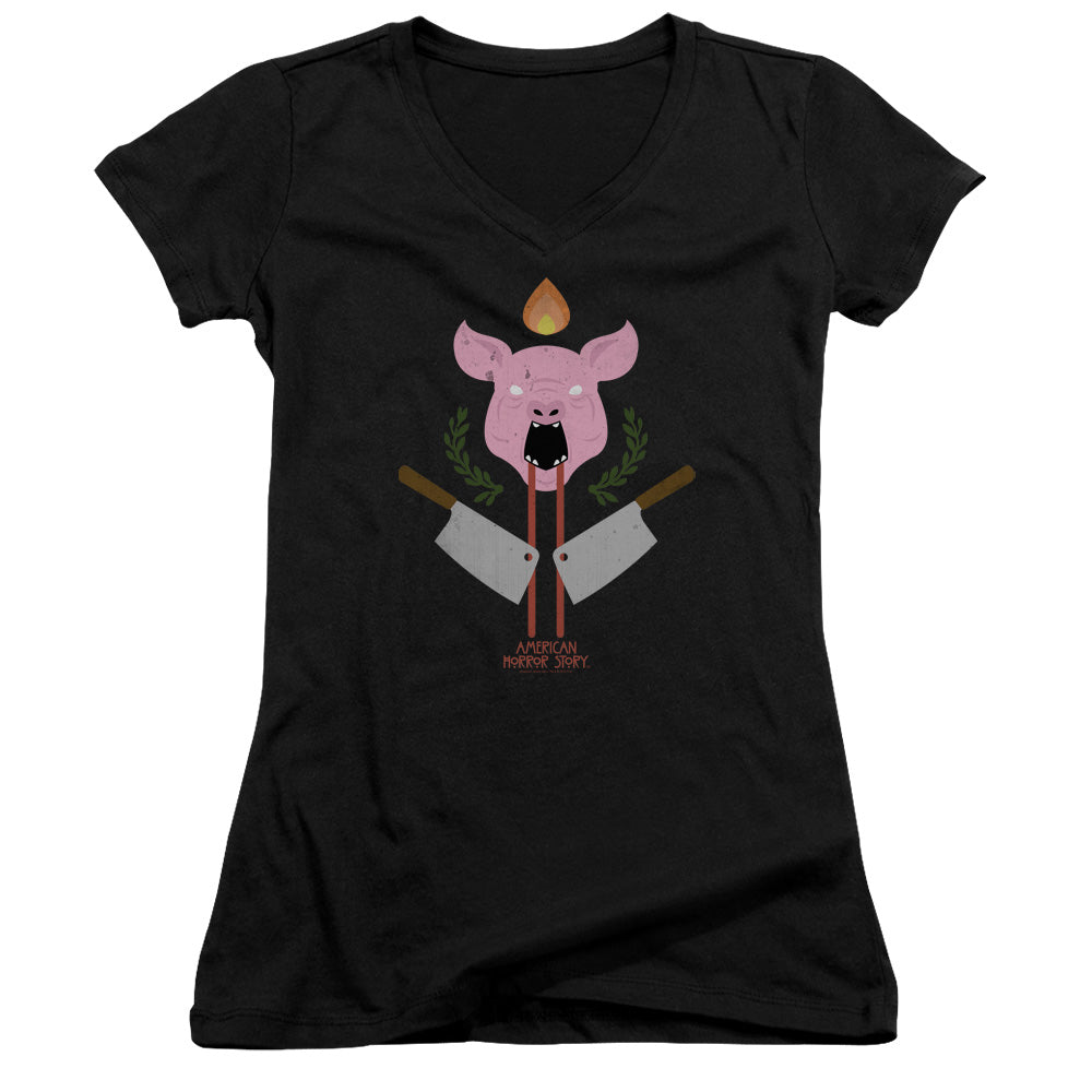 American Horror Story Pig Cleavers Junior Sheer Cap Sleeve V-Neck Womens T Shirt Black Hoodie, Sweatshirt | CiraTrend.com