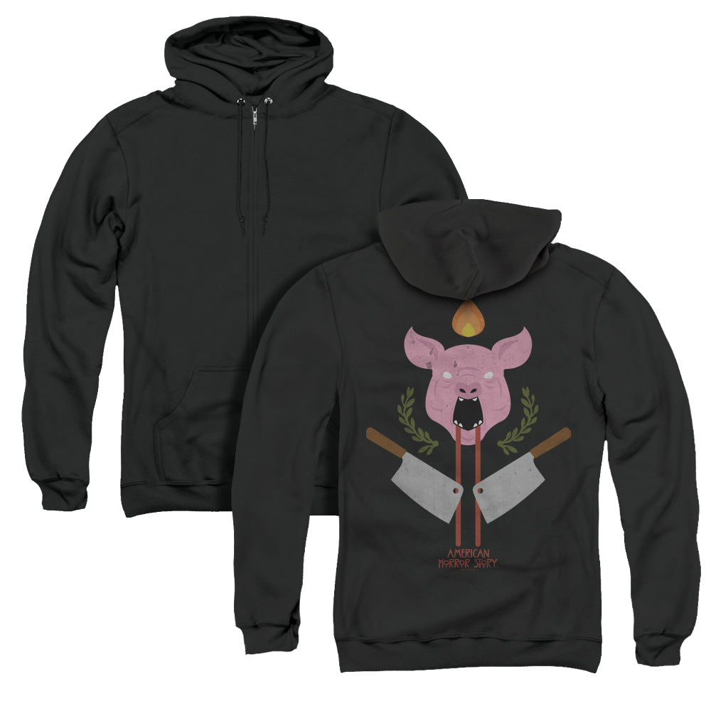 American Horror Story Pig Cleavers Back Print Zipper Mens Hoodie Black T-Shirts, Sweatshirt | CiraTrend.com