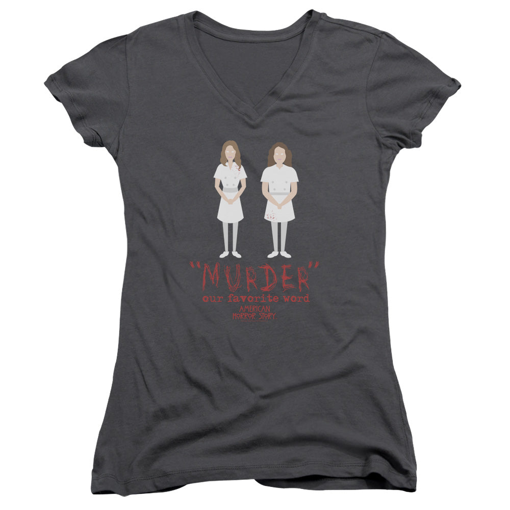 American Horror Story Murder Junior Sheer Cap Sleeve V-Neck Womens T Shirt Charcoal Hoodie, Sweatshirt | CiraTrend.com