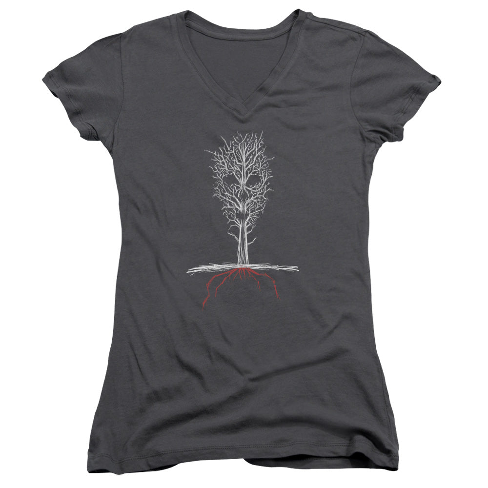 American Horror Story Scary Tree Junior Sheer Cap Sleeve V-Neck Womens T Shirt Charcoal Hoodie, Sweatshirt | CiraTrend.com