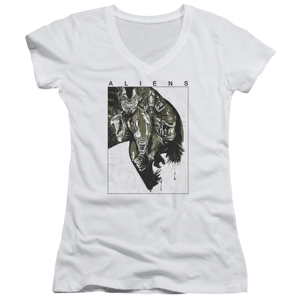 Aliens Aliens Inside Junior Sheer Cap Sleeve V-Neck Womens T Shirt White Hoodie, Sweatshirt | CiraTrend.com