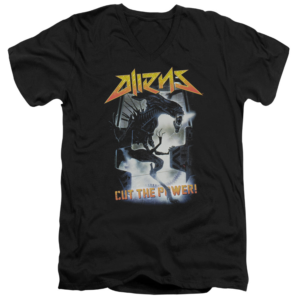 Aliens Cut The Power Mens Slim Fit V-Neck T Shirt Black Hoodie, Sweatshirt | CiraTrend.com