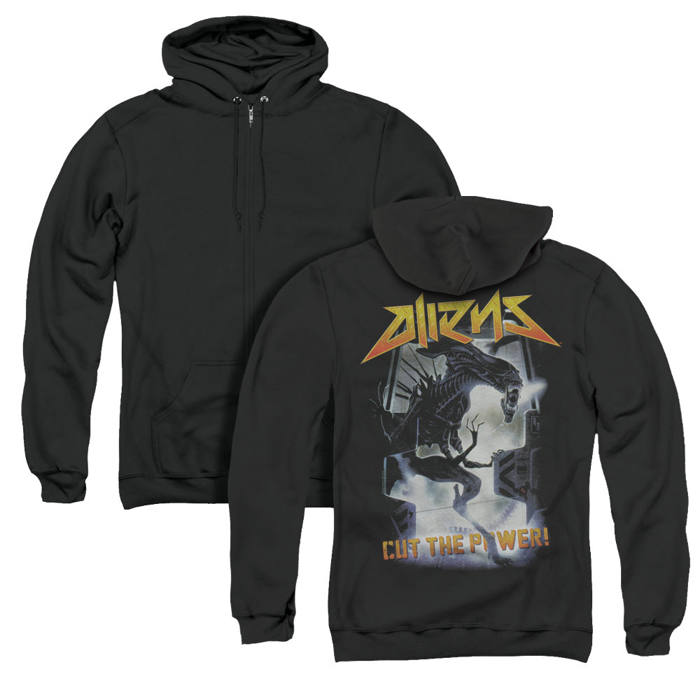 Aliens Cut The Power Back Print Zipper Mens Hoodie Black T-Shirts, Sweatshirt | CiraTrend.com