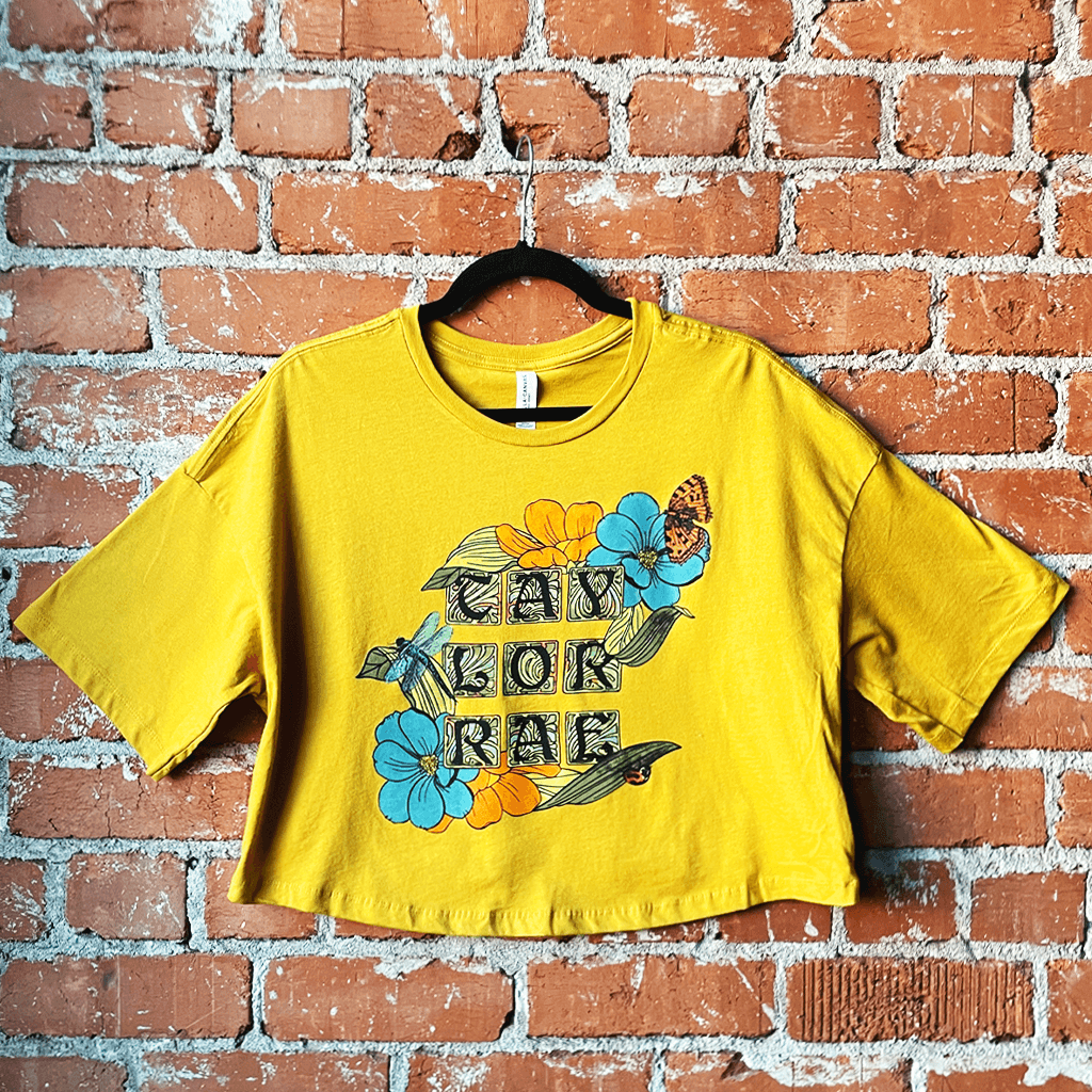 Blocks Mustard Crop Top T-Shirt