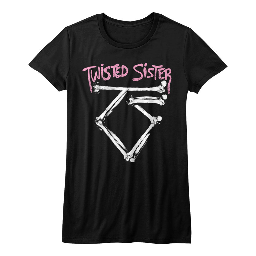 Twisted Sister Girls Juniors S/S T-Shirt - Bone Logo - Solid Black Hoodie, Sweatshirt | CiraTrend.com