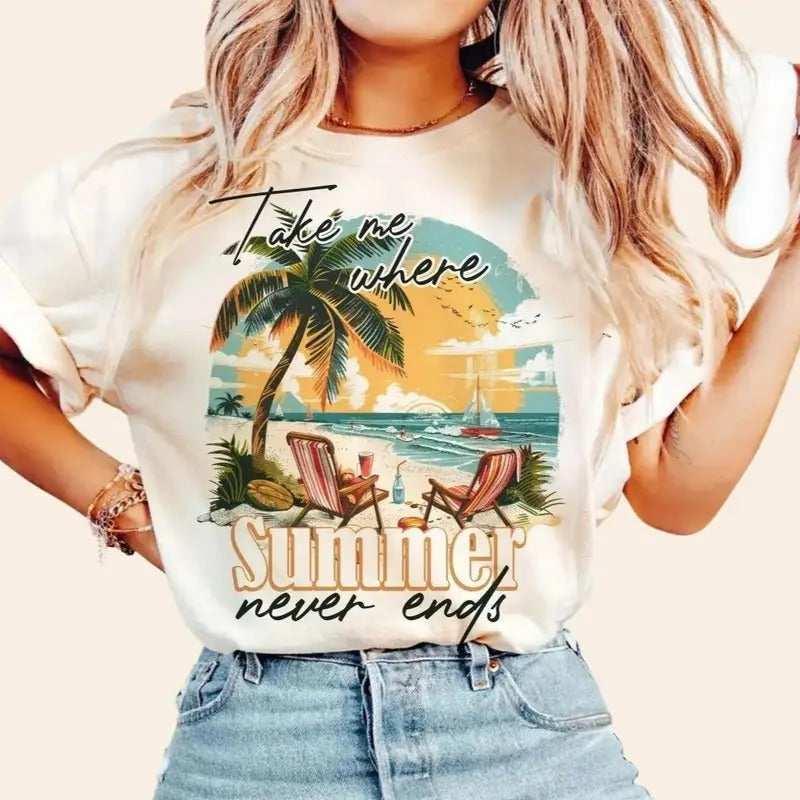 Take Me Where Summer Never Ends Shirt for Women Retro Vintage Summer Trip Hoodie, Sweatshirt | CiraTrend.com