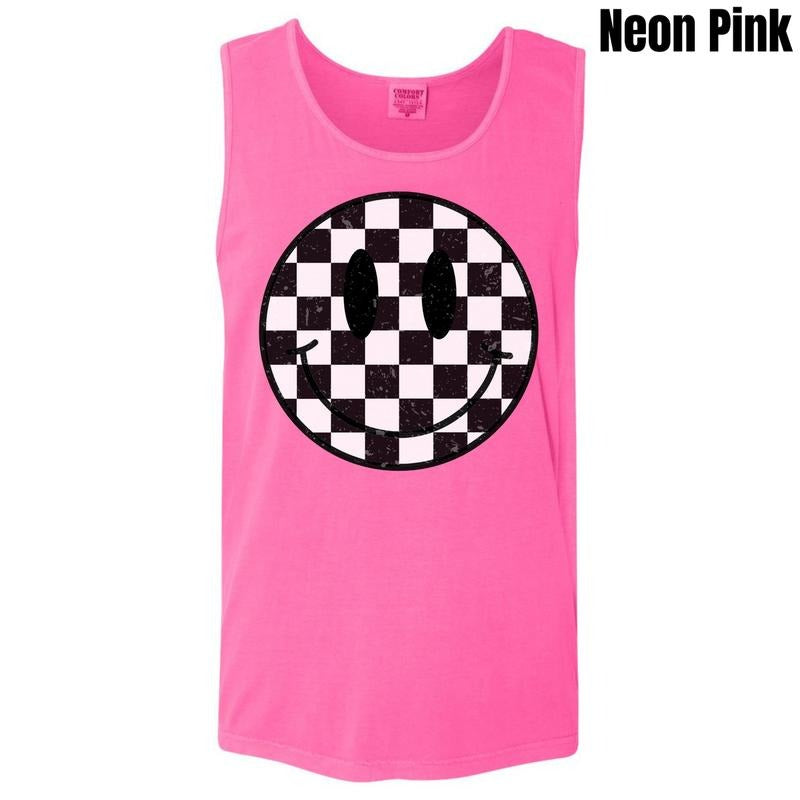 Tank Top - Checkerboard Happy Face Comfort Colors Tank Top 'NLB' T-Shirts, Hoodie, Sweatshirt | CiraTrend.com