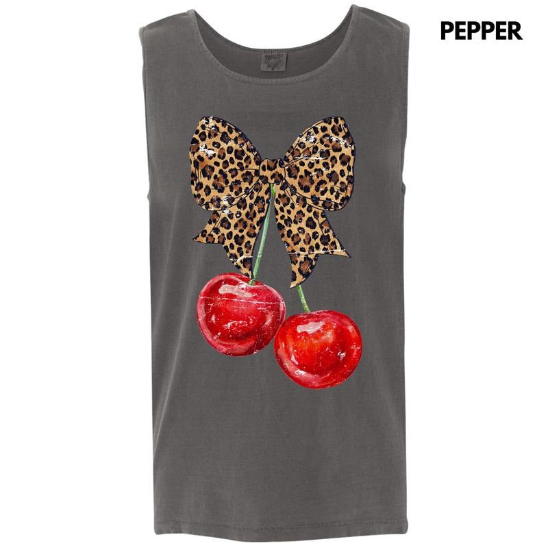 Tank Top - Cheetah Bow Cherries Comfort Colors Tank Top 'NLB'