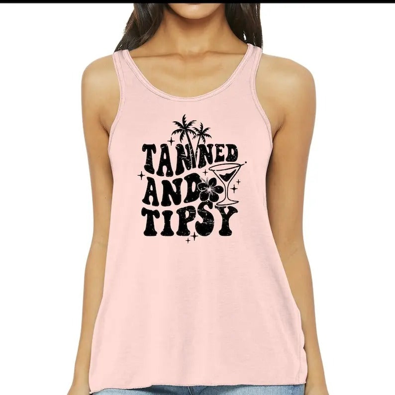 Tank Top - Tanned and Tipsy Tank Top - Racerback Tank - Summer Tank Top T-Shirts, Hoodie, Sweatshirt | CiraTrend.com