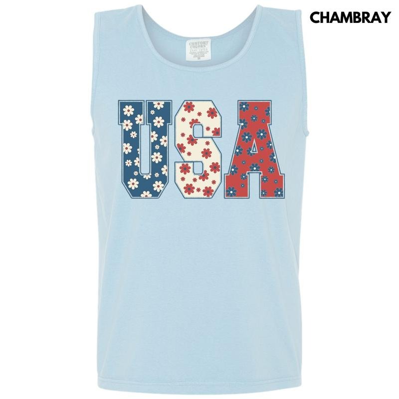 Tank Top - USA Flowers Comfort Colors Tank Top T-Shirts, Hoodie, Sweatshirt | CiraTrend.com