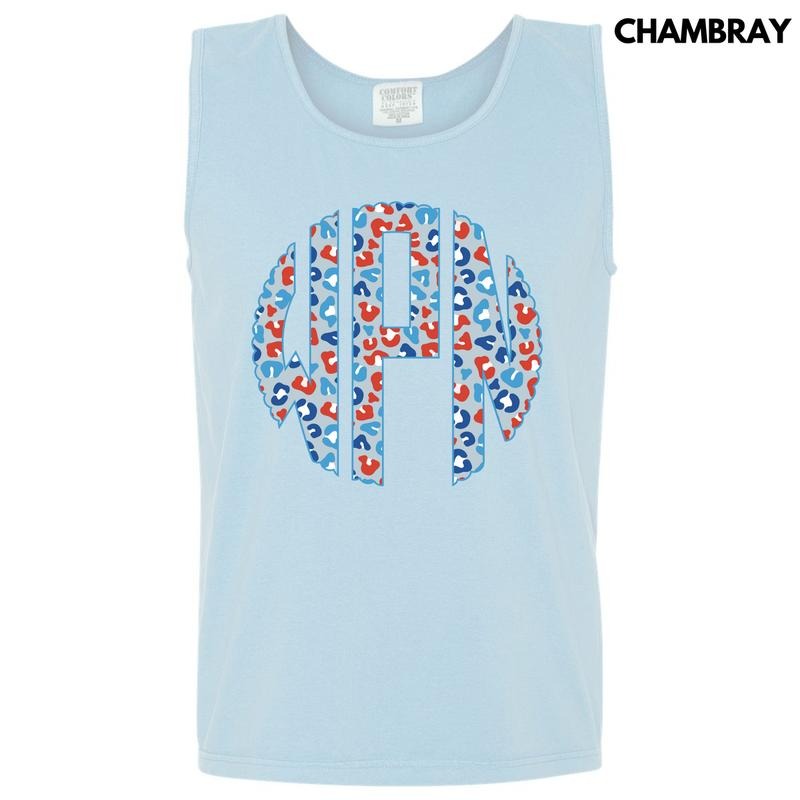 Tank Top -Patriotic Leopard Monogram Comfort Colors Tank Top 'NLB' T-Shirts, Hoodie, Sweatshirt | CiraTrend.com
