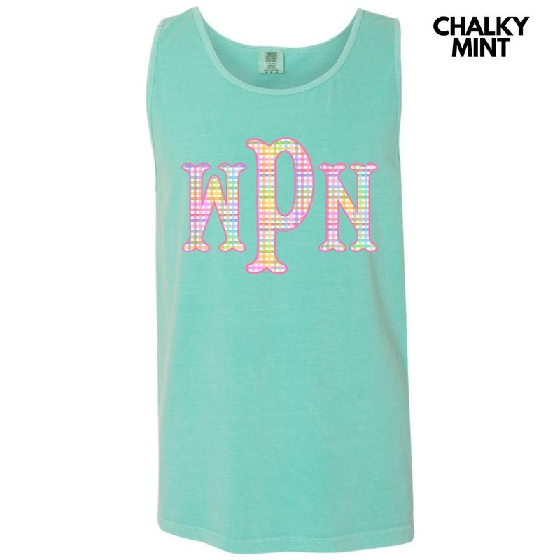Tank Top -Rainbow Plaid Monogram Comfort Colors Tank Top 'NLB' T-Shirts, Hoodie, Sweatshirt | CiraTrend.com