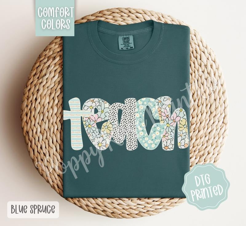 Teach Comfort Colors Shirt, Cute Teacher Tshirt, Trendy Floral Polka Dot Tee, Gift for Her Hoodie, Sweatshirt | CiraTrend.com