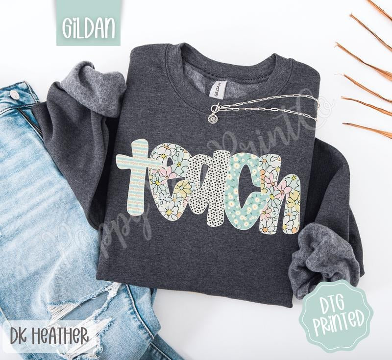 Teach Sweatshirt, Cute Teacher Sweater, Trendy Floral Polka Dot Crewneck, Gift for Her T-Shirts, Hoodie | CiraTrend.com