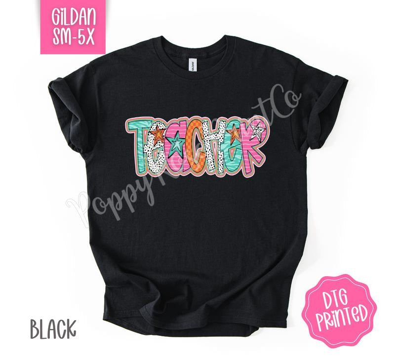 Teacher Doodle Gildan Shirt, Cute Women's Tshirt, Trendy Polka Dot Tee, Gift for Her