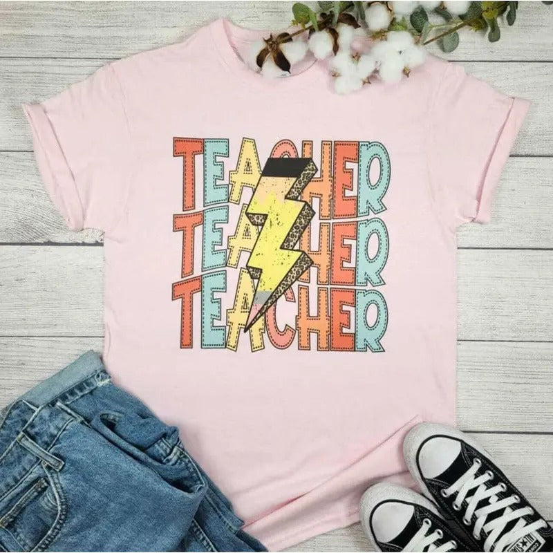 Teacher Lightning Pencil Graphic Tee Hoodie, Sweatshirt | CiraTrend.com