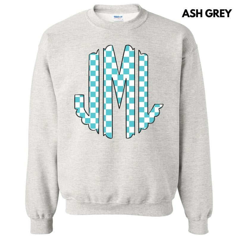 Teal Checker Monogram Sweatshirt 'NLB' T-Shirts, Hoodie | CiraTrend.com