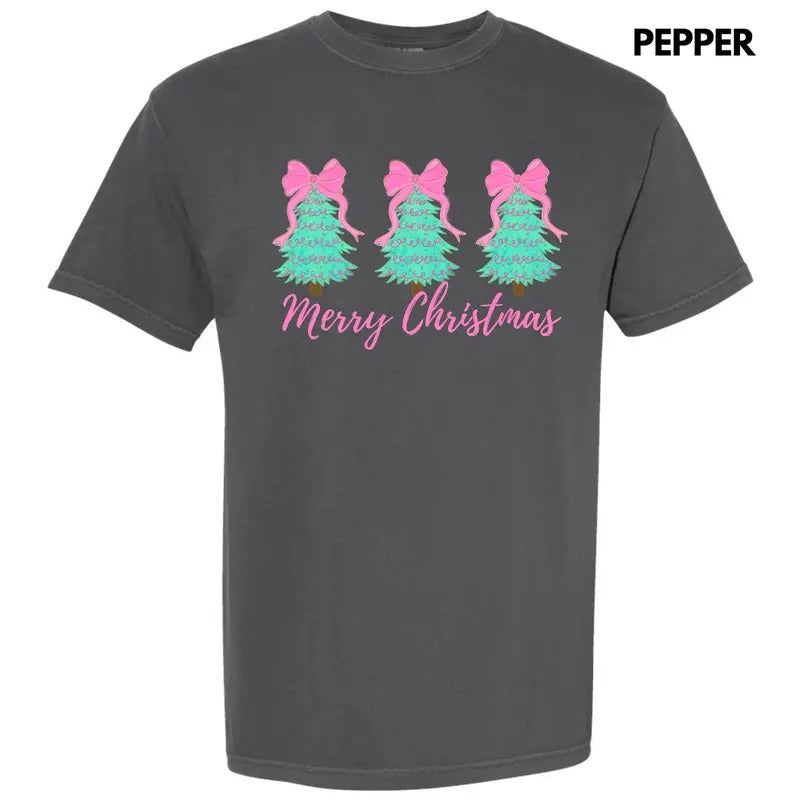 Teal Triple Tree Merry Christmas Comfort Colors T-Shirt 'NLB' Hoodie, Sweatshirt | CiraTrend.com
