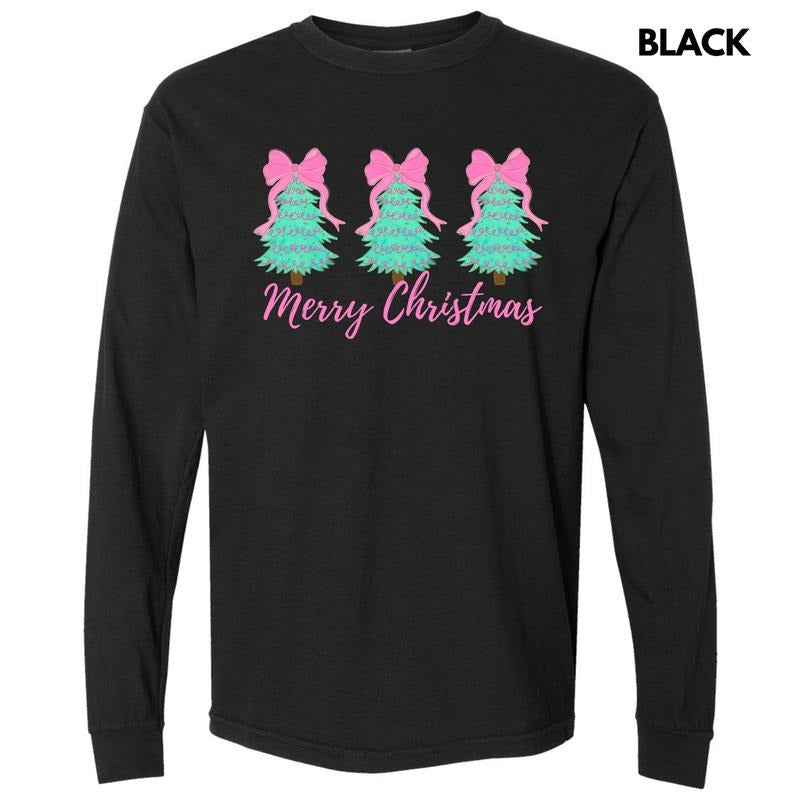 Teal Triple Trees Merry Christmas Long Sleeve Comfort Colors T-Shirt 'NLB' Hoodie, Sweatshirt | CiraTrend.com