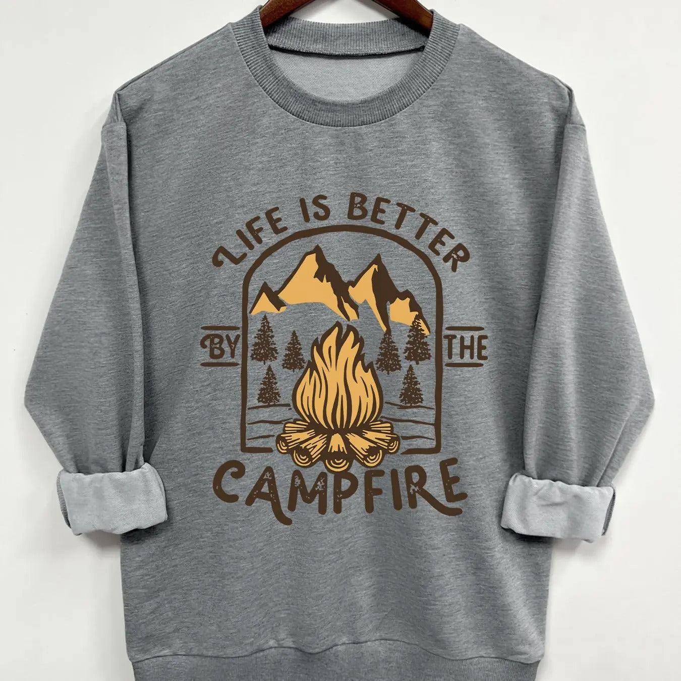 Teen Girl's Fire Print Crew Neck Sweatshirt, Casual Long Sleeve Pullover for Daily Wear, Fashion Cozy Top for Teenager...