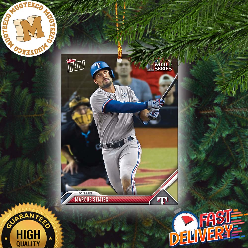Texas Rangers Marcus Semien 2023 MLB Topps Now Card 1067 World Series Christmas Tree Decorations Ornament
