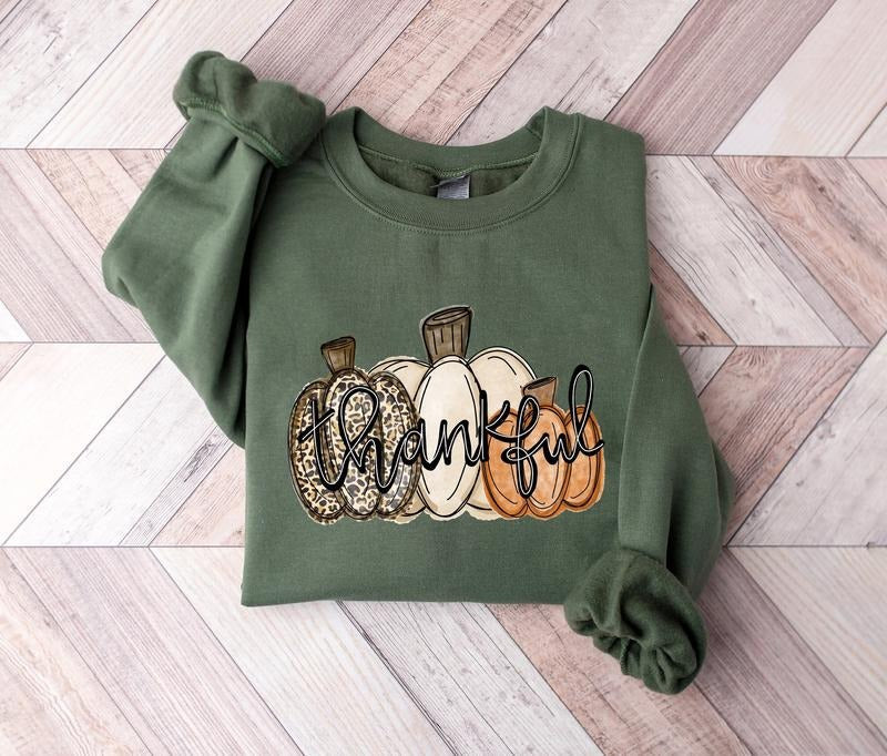 Thankful Leopard Pumpkin Sweatshirt, Pumpkin Season Sweater, Thanksgiving T-shirt, Fall Apparel, Autumn Thanksgiving...