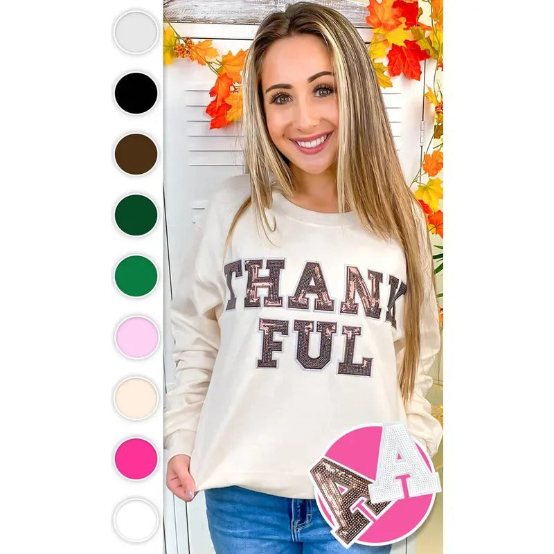 Thankful Sequin Graphic Sweatshirt T-Shirts, Hoodie | CiraTrend.com