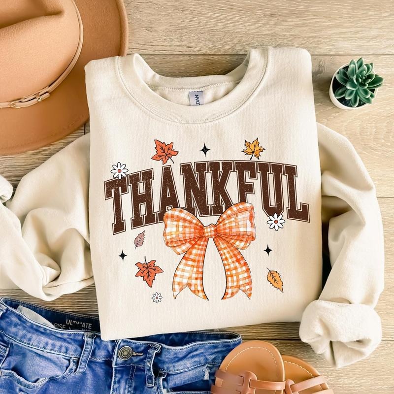 Thankful Sweatshirt, Coquette Fall Sweater, Autumn Pumpkin Shirt, Fall Vibes Shirt, Fall Thanksgiving Shirt, Retro Fall...