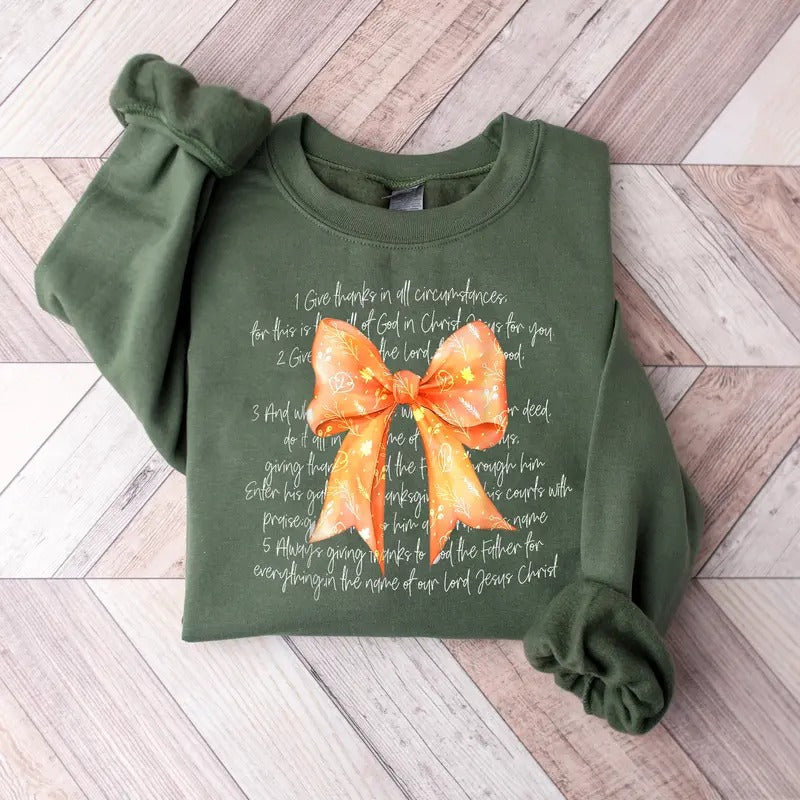 Thanksgiving Bible Verses Sweatshirt, Coquette Fall Bow Sweater, png, Thanksgiving Bible Verse Shirt, Fall Jesus Shirt, Coquette Bow Fall Vibes Shirt, Give Thanks, Thankful Crewneck
