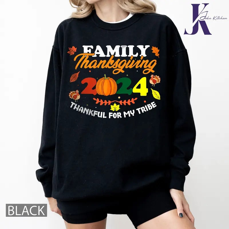 Thanksgiving Shirt 2024, Thanksgiving Family Party, Thanks My Tribe Autumn T-shirt Hoodie, Sweatshirt | CiraTrend.com
