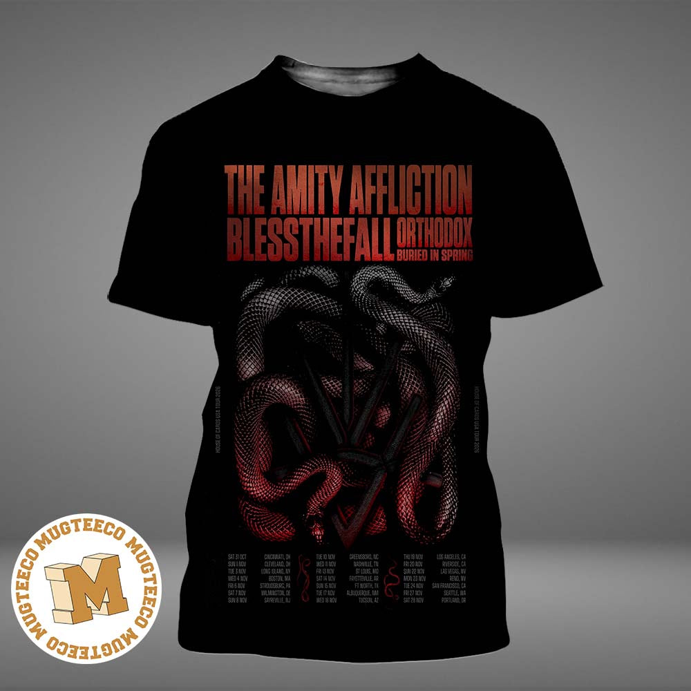The Amity Affliction 2026 House Of Cards USA Tour Schedule Dates All Over Print Shirt