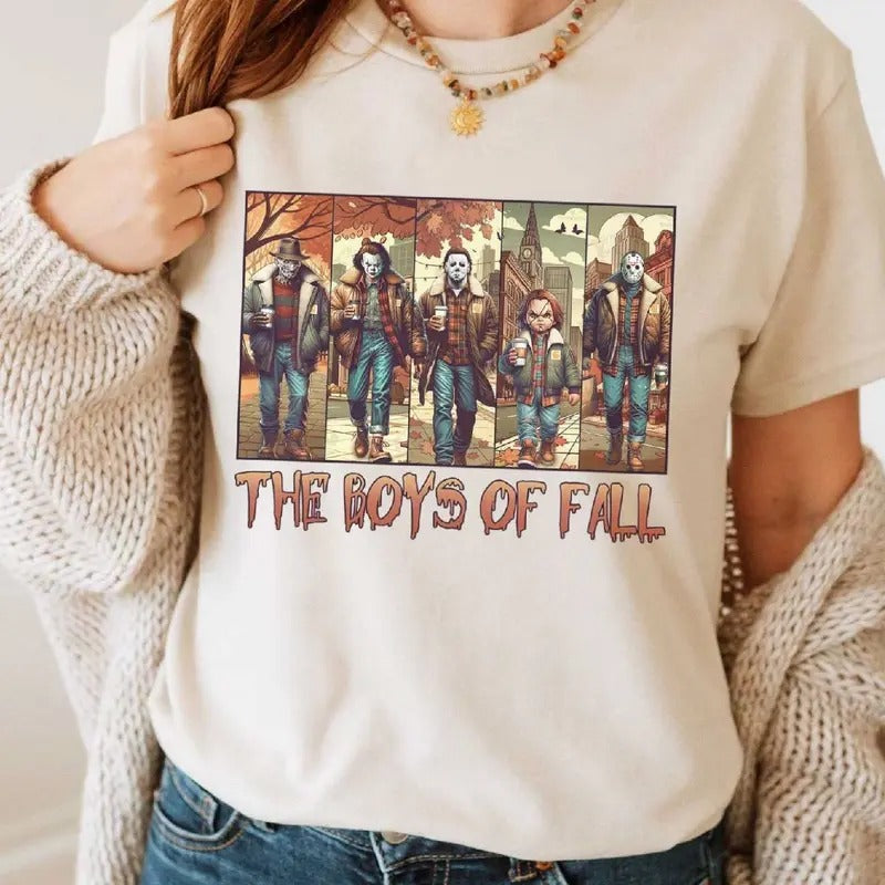 The Boys Of Fall Shirt, Jason Voorhees Michael Myers Pennywise Chucky Freddy Krueger Spooky Halloween Shirt, Halloween...