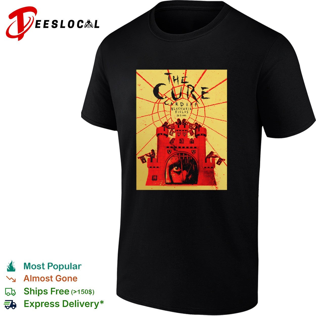 The Cure Cardiff Blackweir Fields 2026 concert poster shirt