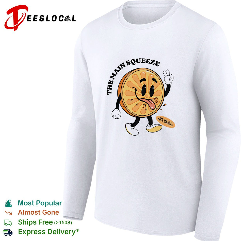 The Main Squeeze orange mascot shirt