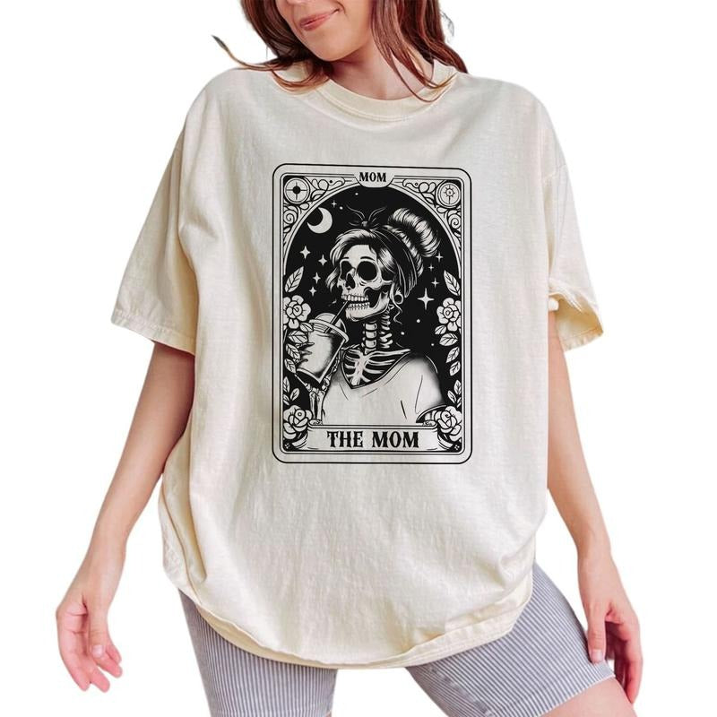 The Mom Tarot Card Shirt, Skeleton Mother Tee, Skull Mom Graphic Printed Tee, Tarot Card Mommy Skeleton Unhinged Shirt,...