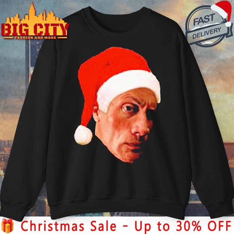 The Rock Santa Hat eyebrow raise face Christmas shirt