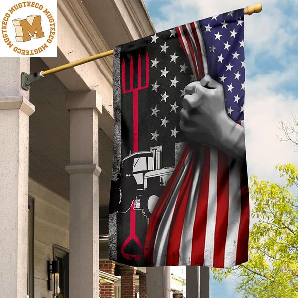 The US Tractor Farmer Flag Inside American Flag Gift Farming Independence Day 4Th Of July 2 Sides Garden House Flag